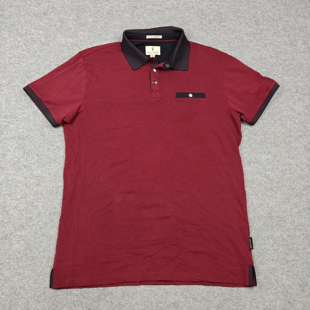 Scott James Polo Shirt Mens Large Red Contrast Collar Stretch Cotton Casual